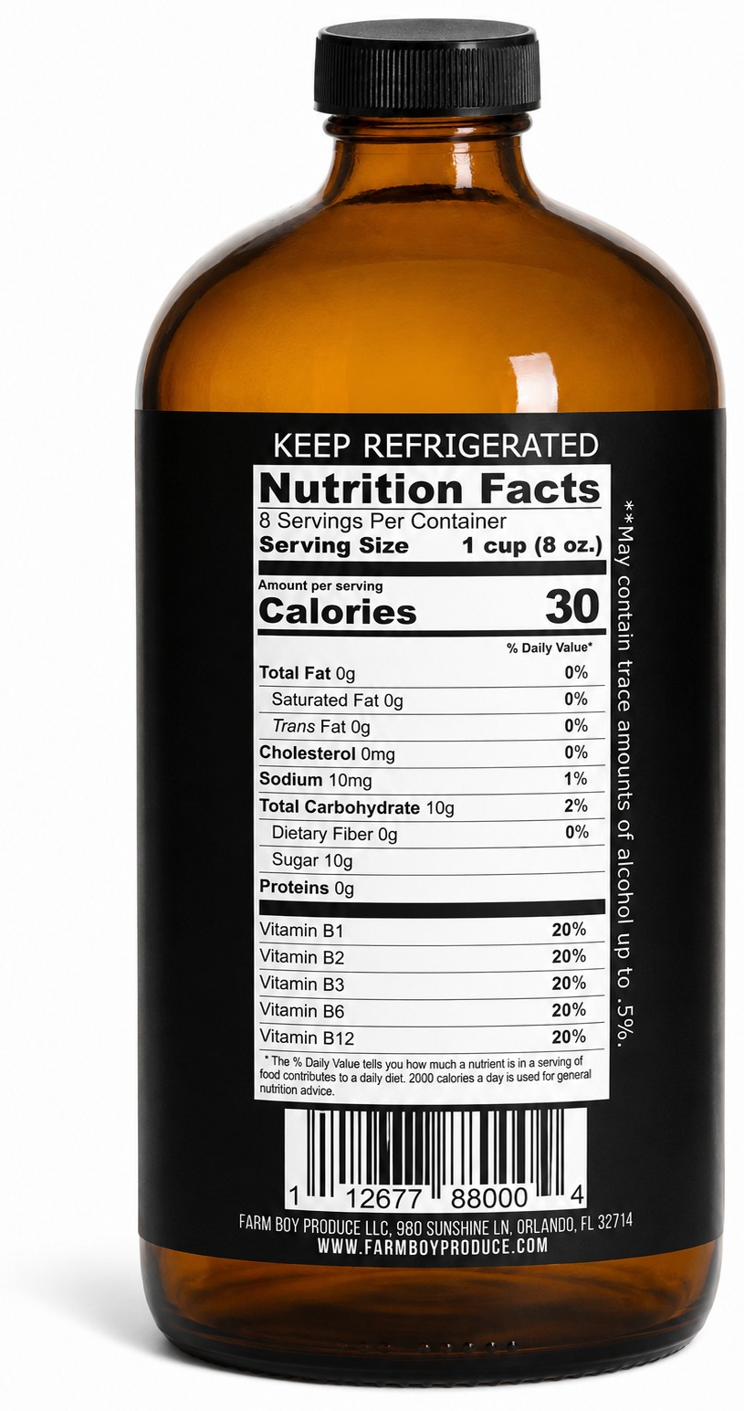 Farm Boy Produce Orange Blossom kombucha bottle, nutrition facts